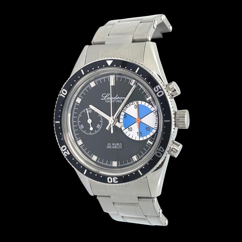 Montre Chronographe Landeron YACHTING PILOTE Mécanique Bracelet Acier Oyster Riveté