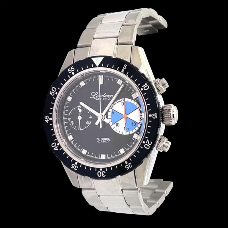 Montre Chronographe Landeron YACHTING Verre Saphir Mécanique Bracelet Acier