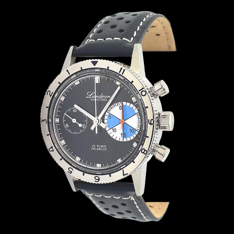 Montre Chronographe Landeron Yachting Type 20 Mécanique Bracelet Cuir
