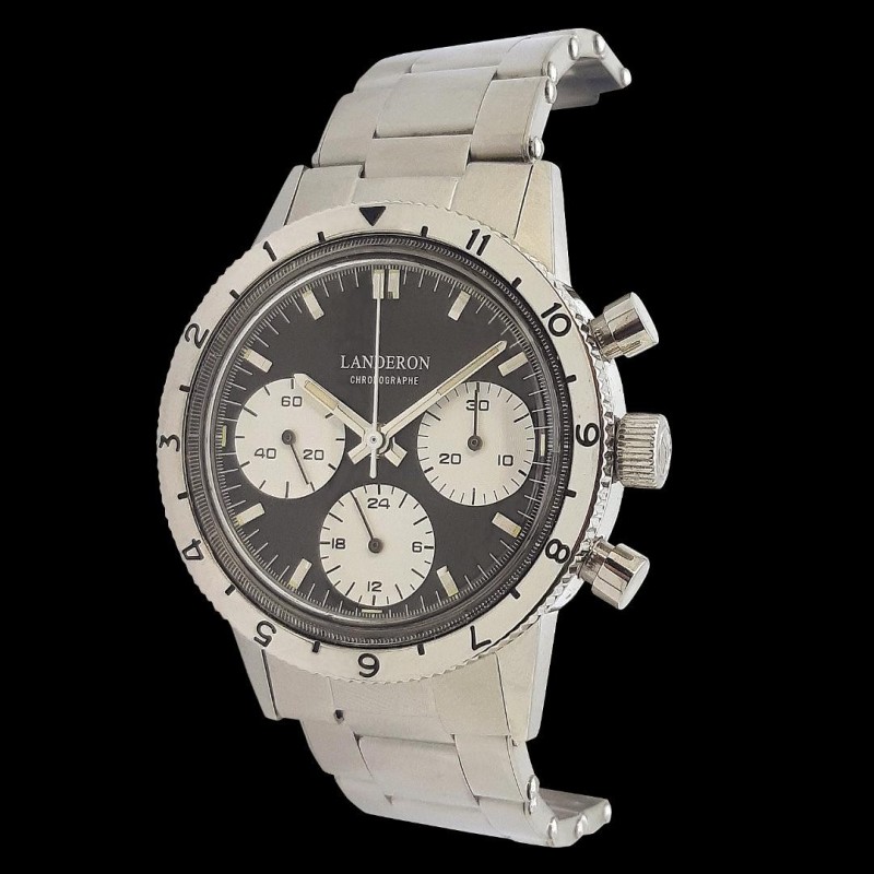 Montre Chronographe Landeron TYPE 20 PANDA TRICOMPAX Bracelet Mécanique Acier