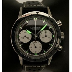 Montre Chronographe Landeron TYPE 20 PANDA TRICOMPAX MECANIQUE Bracelet Cuir