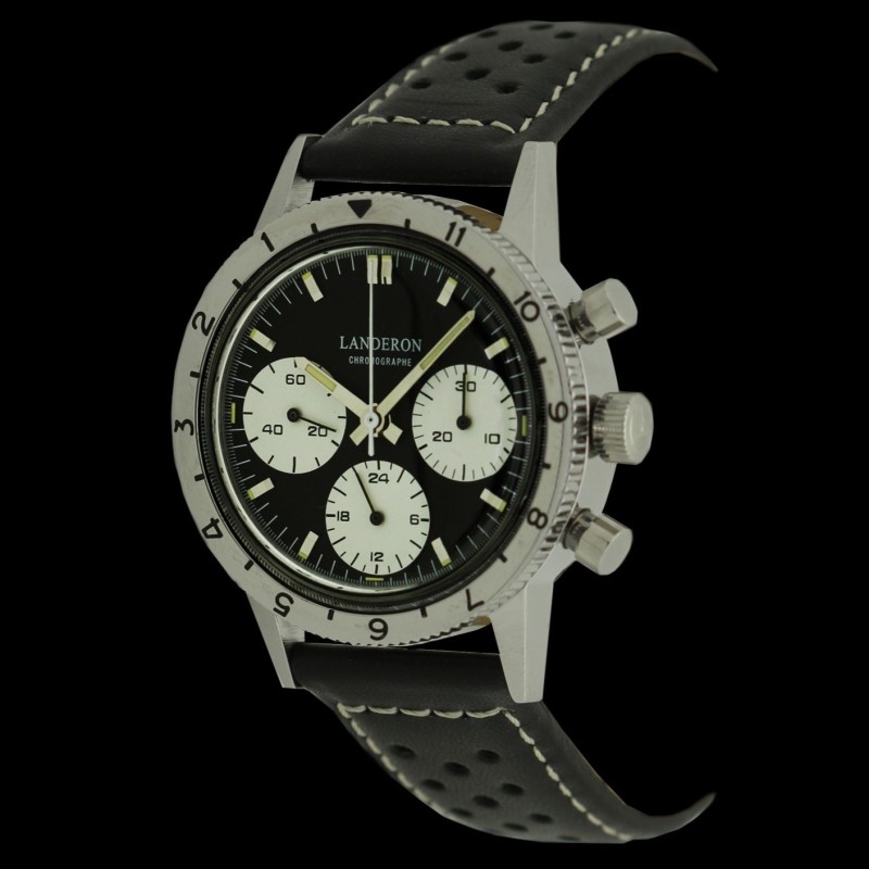 Montre Chronographe Landeron TYPE 20 PANDA TRICOMPAX MECANIQUE Bracelet Cuir